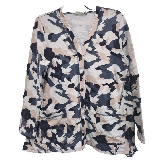 LOGO Lounge Tunic Top Womens Medium Camo Lagenlook BOHO French Terry Long Sleeve - Picture 1 of 8